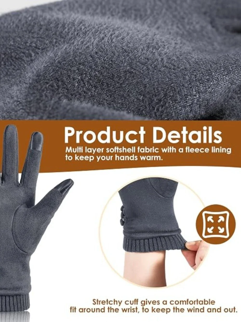 Dsane Women Winter Warm Touch Screen Phone Fleece Windproof Gloves Wear Lined